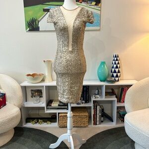 Dress the Population Gold Sequin Midi Dress